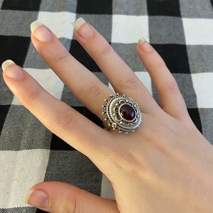 Sterling Silver & Garnet Locket/Poison Ring w/latch